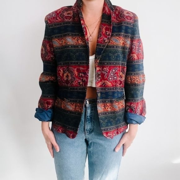 Vintage Jackets & Blazers - Vintage Colorful Patterned Tapestry Jacket - 14